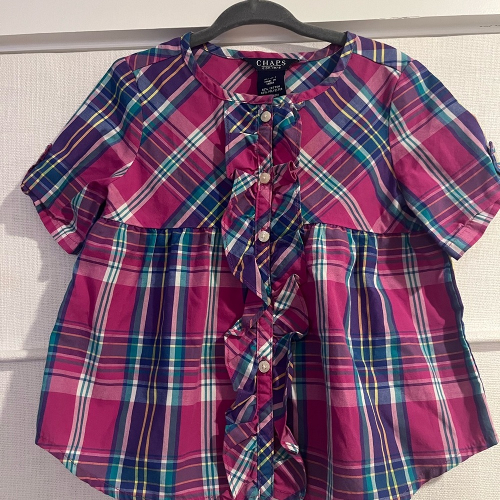 Chaps Kids Button Down Shirt - Pink and Blue Plaid